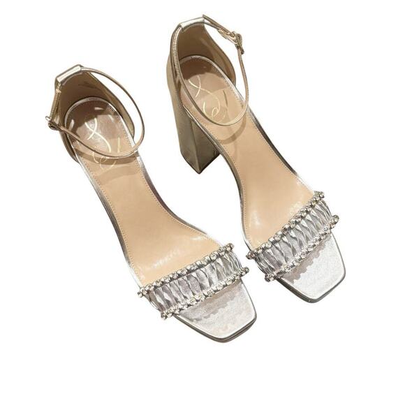 Sam Edelman High Ankle Heel Platform Silver & Crystals Sandals Size 11M NWOB - Picture 11 of 12
